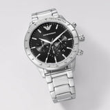 Emporio Armani Mario Chronograph Black Dial Silver Steel Strap Watch For Men - AR11241 Authentic Buy Shop Now