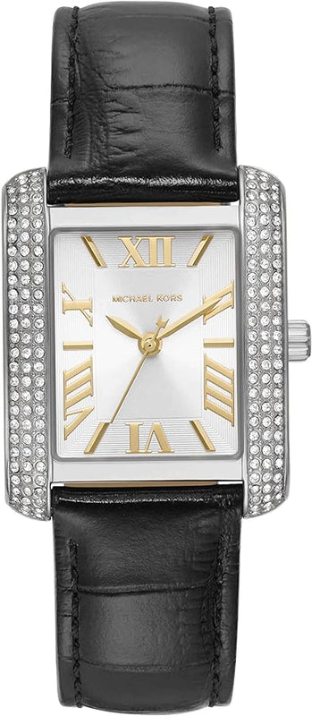 Michael Kors Emery Three Hand Silver Dial Black Leather Strap Watch For Women - MK4696 Authentic Buy Shop Now