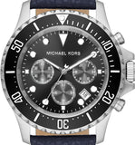 Michael Kors Everest Chronograph Black Dial Blue Leather Strap Watch For Men - MK9091 Authentic Buy Shop Now