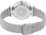 Emporio Armani Gianni T-Bar Quartz Mother of Pearl Dial Silver Mesh Bracelet Watch For Women - AR11319 Authentic Buy Shop Now