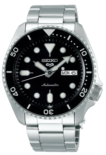 Seiko 5 Sports Automatic Day Date Black Dial Silver Steel Strap Watch for Men - SRPD55K1 Authentic Buy Shop Now