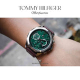 Tommy Hilfiger Lars Chronograph Green Dial Brown Leather Strap Watch For Men - 1792064 Authentic Buy Shop Now