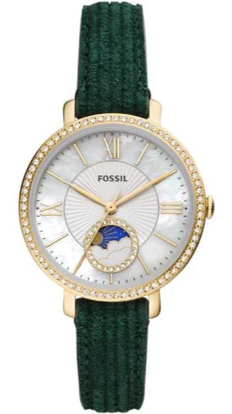 Fossil Jacqueline Multifunction Moonphase Mother of Pearl White Dial Green Leather Strap Watch for Women - ES5244 Authentic Buy Shop Now