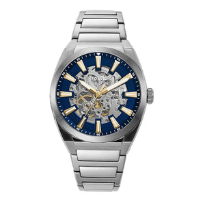 Fossil Everett Automatic Skeleton Blue Dial Silver Steel Strap Watch for Men - ME3220 Authentic Buy Shop Now