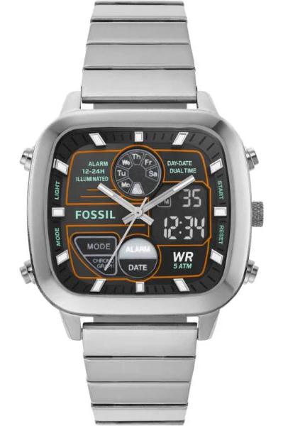 Fossil Retro Analog-Digital Black Dial Silver Steel Strap Watch for Men - FS5890 Authentic Buy Shop Now