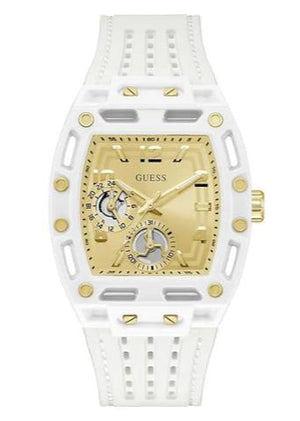 Guess Phoenix Analog Gold Dial White Silicone Strap Watch For Men - GW0499G5 Authentic Buy Shop Now