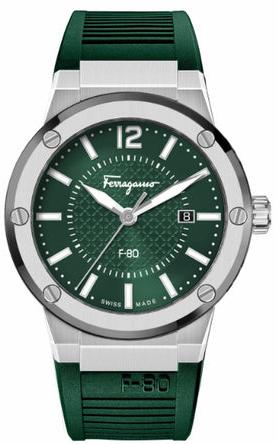 Salvatore Ferragamo F-80 Classic Green Dial Green Rubber Strap Watch for Men - SFHY02722 Authentic Buy Shop Now