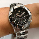 Maserati Competizione Chronograph Black Dial Silver Steel Strap Watch For Men - R8873600003 Authentic Buy Shop Now