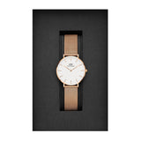 Daniel Wellington Classic Petite Melrose White Dial Rose Gold Mesh Bracelet Watch For Women - DW00100163 Authentic Buy Shop Now