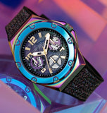 Guess Multifunction Analog Purple Dial Black Rubber Strap Watch For Women - GW0620L4 Authentic Buy Shop Now
