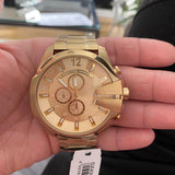 Diesel Mega Chief Chronograph Gold Dial Gold Steel Strap Watch For Men - DZ4360 Authentic Buy Shop Now