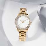 Michael Kors Liliane Mother of Pearl White Dial Gold Steel Strap Watch For Women - MK4555 Authentic Buy Shop Now