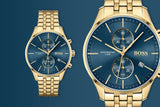 Hugo Boss Associate Blue Dial Gold Steel Strap Watch for Men - 1513841 Authentic Buy Shop Now