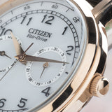 Citizen Watch Eco Drive Day & Date White Dial Black Leather Strap Watch For Men - AO9003-16A Authentic Buy Shop Now