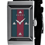 Gucci G-Frame Mother of Pearl Green & Red Dial Black Leather Strap Watch For Women - YA147403 Authentic Buy Shop Now