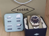 Fossil Pilot 54 Chronograph Navy Blue Dial Silver Steel Strap Watch for Men - FS5203 Authentic Buy Shop Now