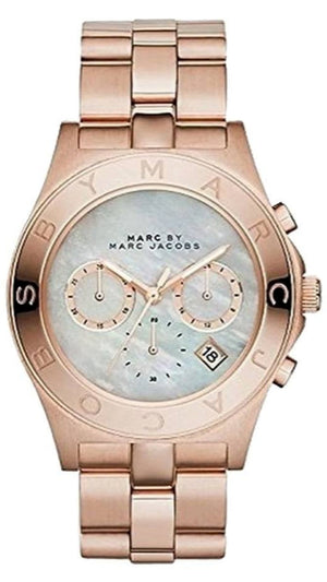 Marc Jacobs Blade Chronograph Mother of Pearl White Dial Rose Gold Steel Strap Watch for Women - MBM8637 Authentic Buy Shop Now