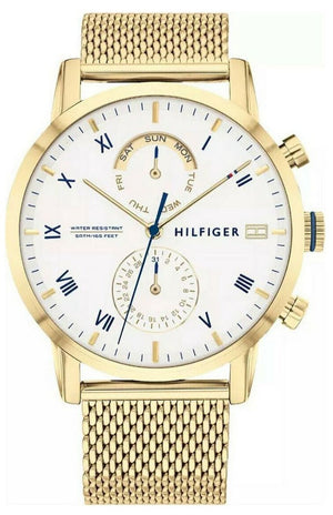 Tommy Hilfiger Kane White Dial Gold Mesh Bracelet Watch for Men - 1710403 Authentic Buy Shop Now