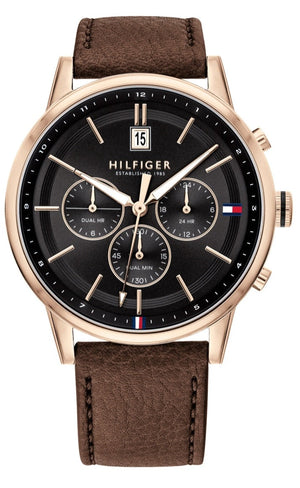 Tommy Hilfiger Multi Function Chronograph Black Dial Brown Leather Strap Watch for Men - 1791631 Authentic Buy Shop Now