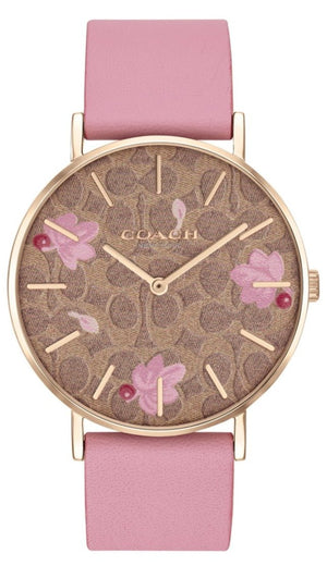 Coach Perry Floral Motif Fawn Dial Pink Leather Strap Watch for Women - 14503442 Authentic Buy Shop Now