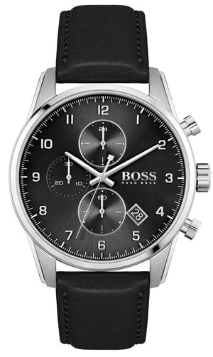 Hugo Boss Navigator Black Dial Black Leather Strap Watch for Men - 1513678 Authentic Buy Shop Now