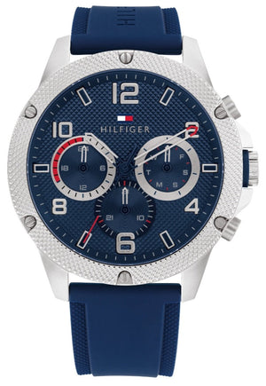 Tommy Hilfiger Blaze Chronograph Blue Dial Blue Rubber Strap Watch For Men - 1792027 Authentic Buy Shop Now