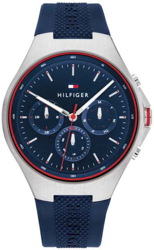 Tommy Hilfiger Justin Chronograph Blue Dial Blue Rubber Strap Watch for Men - 1792057 Authentic Buy Shop Now