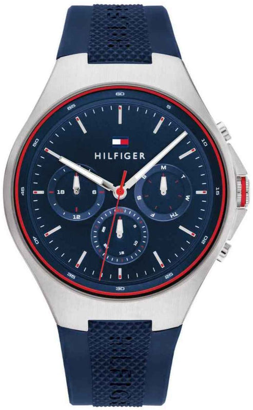 Tommy Hilfiger Justin Chronograph Blue Dial Blue Rubber Strap Watch for Men - 1792057 Authentic Buy Shop Now