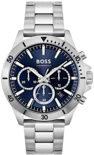 Hugo Boss Troper Chronograph Blue Dial Silver Steel Strap Watch For Men - 1514069 Authentic Buy Shop Now