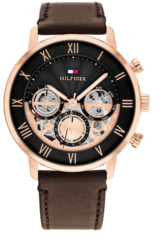 Tommy Hilfiger Legend Analog Black Dial Brown Leather Strap Watch For Men - 1710566 Authentic Buy Shop Now