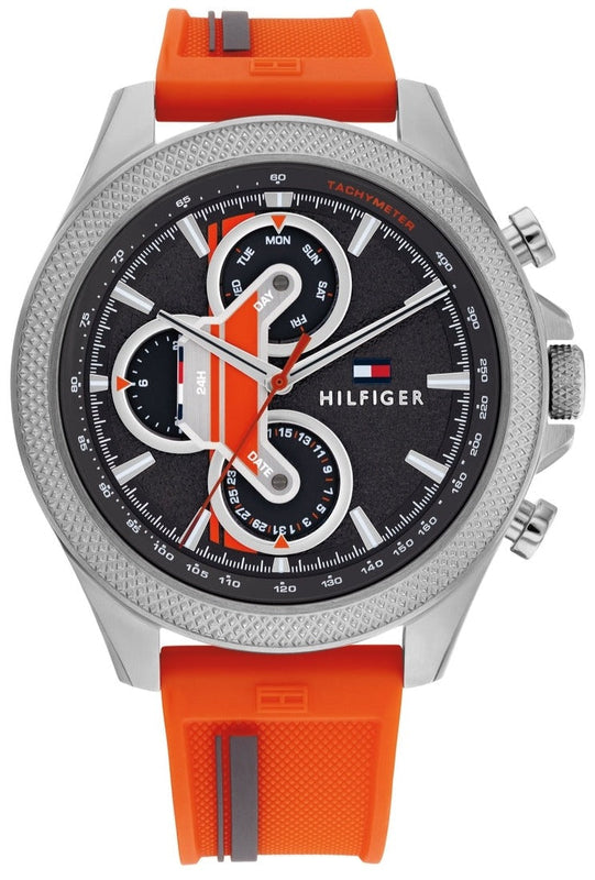 Tommy Hilfiger Clark Chronograph Grey Dial Orange Rubber Strap Watch For Men - 1792084 Authentic Buy Shop Now