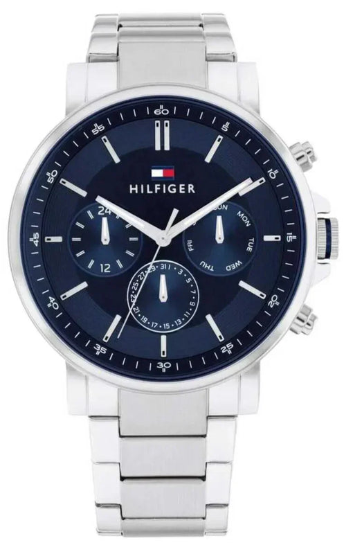 Tommy Hilfiger Tyson Chronograph Blue Dial Silver Steel Strap Watch For Men - 1710588 Authentic Buy Shop Now