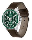 Hugo Boss Troper Chronograph Green Dial Brown Leather Strap Watch For Men - 1514098 Authentic Buy Shop Now