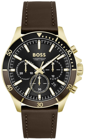 Hugo Boss Troper Chronograph Black Dial Brown Leather Strap Watch For Men - 1514100 Authentic Buy Shop Now