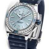 Breitling Super Chronomat Automatic 38 Diamonds Blue Dial Blue Rubber Strap Watch for Women - A17356531C1S1 Authentic Buy Shop Now
