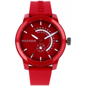 Tommy Hilfiger Denim Quartz Red Dial Red Rubber Strap Watch for Men - 1791480 Authentic Buy Shop Now