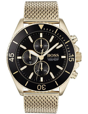 Hugo Boss Ocean Edition Black Dial Gold Mesh Bracelet Watch for Men - 1513703 Authentic Buy Shop Now
