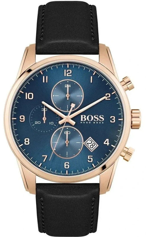 Hugo Boss Skymaster Chronograph Blue Dial Black Leather Strap Watch for Men - 1513783 Authentic Buy Shop Now
