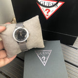 Guess Chelsea Crystals Black Dial Silver Mesh Bracelet Watch For Women - W0647L5 Authentic Buy Shop Now
