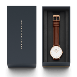 Daniel Wellington Classic Petite White Dial Brown Leather Strap Watch For Women - DW00100239 Authentic Buy Shop Now