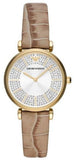 Emporio Armani Gianni T Bar Crystals Silver Dial Brown Leather Strap Watch For Women - AR11518 Authentic Buy Shop Now