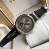 Versace V-Circle Black Manifesto Courage Quartz Silver Dial Black Leather Strap Watch for Men - VBQ080017 Authentic Buy Shop Now