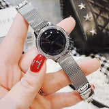 Guess Chelsea Crystals Black Dial Silver Mesh Bracelet Watch For Women - W0647L5 Authentic Buy Shop Now