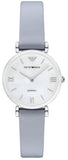 Emporio Armani Gianni T-Bar Mother Of Pearl White Dial Grey Leather Strap Watch For Women - AR11039 Authentic Buy Shop Now