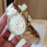 Michael Kors Ritz Chronograph Gold Dial Gold Steel Strap Watch For Women - MK6597 Authentic Buy Shop Now