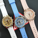 Guess Heiress Diamonds Gold Dial White Rubber Strap Watch for Women - GW0407L2 Authentic Buy Shop Now