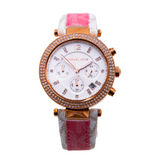 Michael Kors Parker Chronograph White Dial Two Tone Leather Strap Watch For Women - MK6951 Authentic Buy Shop Now
