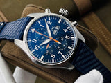 IWC Pilot's Automatic Chronograph 43mm Blue Dial Blue Calfskin Strap Watch for Men - IW377729 Authentic Buy Shop Now