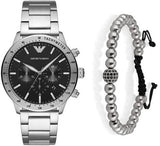 Emporio Armani Mario Chronograph Black Dial Silver Steel Strap Watch For Men - AR11241 Authentic Buy Shop Now