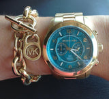 Michael Kors Runway Stop Hunger Blue Dial Gold Steel Strap Watch for Men - MK8315 Authentic Buy Shop Now